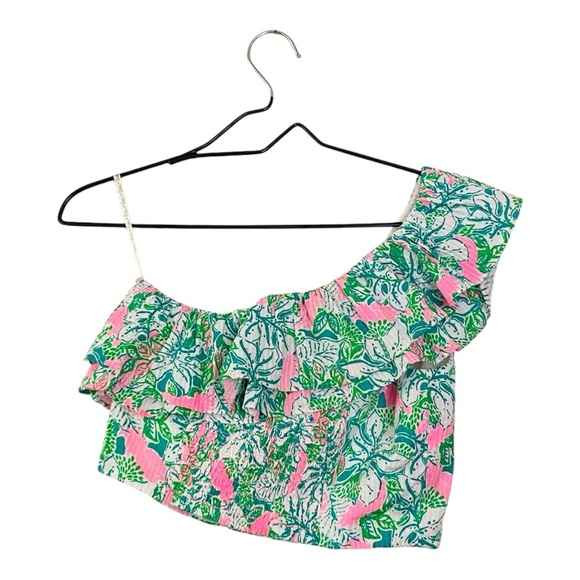 Lilly Pulitzer Kasida One Should Ruffle Crop Top Women’s Size 2 Botanical Green - Picture 3 of 9